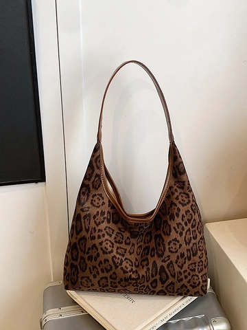 Vintage Leopard Print Large Capacity Tote Bag For Women Fashion PU Hobo Shoulder Bag For Shopping School Daily Carryall Bag