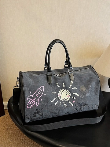 Large Capacity Canvas Graffiti Travel Bag For Men Women Fashion Leisure Gym Bag Weekend Overnight Luggage Tote Handbag