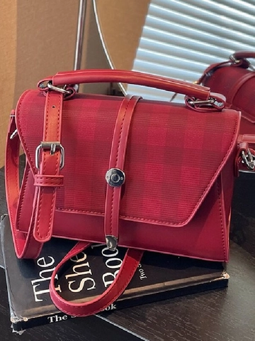Vintage Damen Plaid Umhängetasche PU Leder Schachbrett Quadratische Umhängetasche Mit Verstellbarem Riemen Retro Mode Handtasche