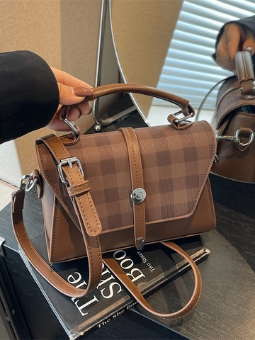 Vintage Damen Plaid Umhängetasche PU Leder Schachbrett Quadratische Umhängetasche Mit Verstellbarem Riemen Retro Mode Handtasche
