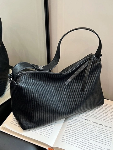Borsa Tote Retro in Pelle PU Grande Capacità Plissettata da Donna Tracolla a Pieghe Verticali Borsa Moda Pendolare
