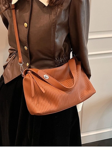 Borsa Tote Retro in Pelle PU Grande Capacità Plissettata da Donna Tracolla a Pieghe Verticali Borsa Moda Pendolare