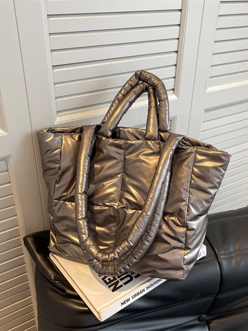 Borsa Tote Puffer Trapuntata Lucida da Donna Grande Capacità Borsa a Spalla in Nylon Metallizzato Imbottita Moda Versatile