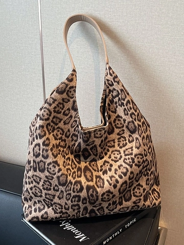 Borsa Tote da Donna in Camoscio con Stampa Leopardata Grande Capacità Borsa a Spalla Hobo con Piccola Pochette Retro Autunno Inverno
