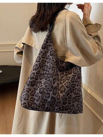 Borsa Tote da Donna in Camoscio con Stampa Leopardata Grande Capacità Borsa a Spalla Hobo con Piccola Pochette Retro Autunno Inverno