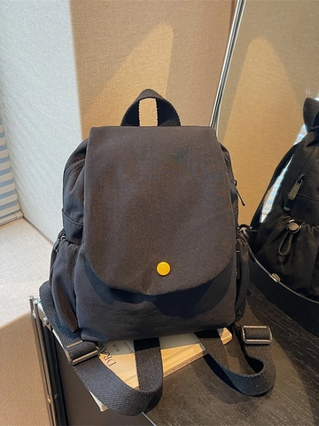 Minimalist Canvas Mini Backpack For Women Flip Cover Yellow Button Lightweight Small Schoolbag Casual Travel Student Daypack