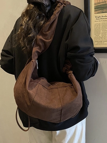 Women Fabric Hobo Bag Vintage Slouchy Ruched Strap Crossbody Bag Large Capacity Dumpling Underarm Bag For Casual Daily Use