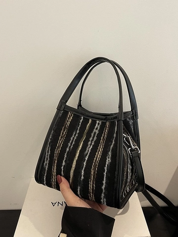 Women Woven Striped Bucket Bag Synthetic Leather Patchwork Small Handbag Crossbody Shoulder Bag Casual Contrast Color Bag