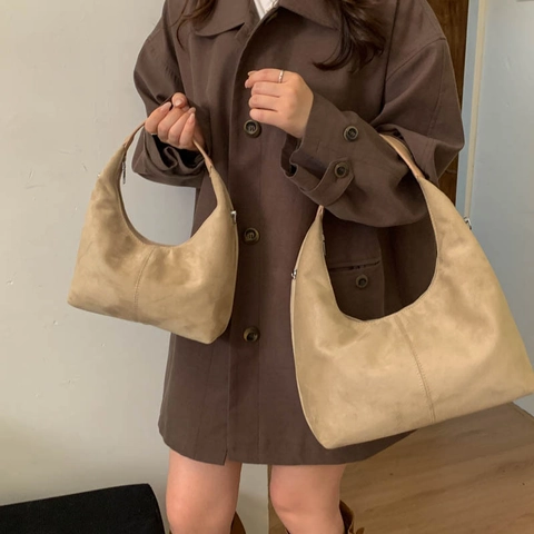 Minimalist Suede Hobo Crossbody Bag For Women Retro Dumpling Shape Shoulder Bag With Adjustable Strap Large Small Daily Handbag