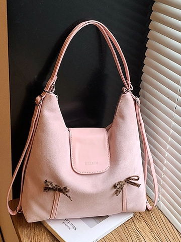 Vintage Women PU Leather Shoulder Bag Large Capacity Hobo Bag With Leopard Bow Adjustable Strap Casual Crossbody Bag Fashion Backpack