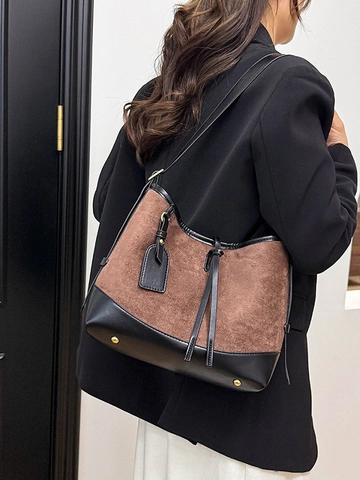 Ρετρό Τσάντα Bucket από Δέρμα PU Color Block για Γυναίκες Μόδα Ματ Μεγάλη Χωρητικότητα Τσάντα Ώμου Καθημερινή Μετακίνηση Χειρός