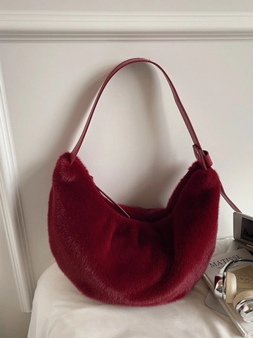 Fashion Women Plush Hobo Bag Soft Faux Fur Underarm Shoulder Bag Winter Warm Commuter Dumpling Purse For Daily Shopping