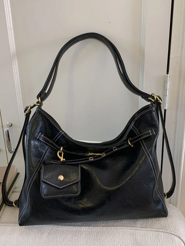 Vintage Large Capacity PU Leather Tote Bag For Women Retro Contrast Stitching Shoulder Bag With Mini Pouch Casual Handbag