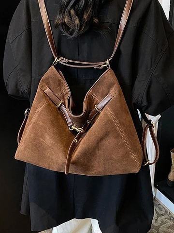 Zaino da Donna in Pelle PU Smerigliata a Grande Capacità Borsa Tote Retro a Tracolla Borsa per Pendolarismo Quotidiano Donna