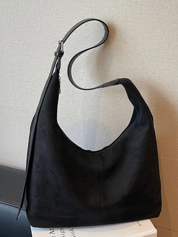 Women Large Capacity Suede Look PU Leather Hobo Bag Minimalist Crossbody Shoulder Bag With Adjustable Strap Vintage Tote Purse