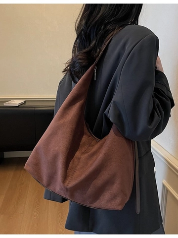 Women Large Capacity Suede Look PU Leather Hobo Bag Minimalist Crossbody Shoulder Bag With Adjustable Strap Vintage Tote Purse