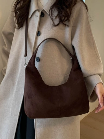 Vintage Wildlederimitat Große Kapazität Hobo Tasche Für Damen Retro Dumpling Schultertasche Weiche Ziernaht Vielseitige Handtasche