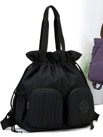 Waterproof Nylon Pleated Drawstring Backpack For Women Large Capacity Two-Way Tote Shoulder Bag Casual Travel Commute Bag