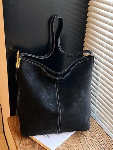 Borsa a Secchiello in Pelle PU di Grande Capacità Donna Cuciture a Contrasto Retro Minimalista Tracolla Casual Hobo Borsa