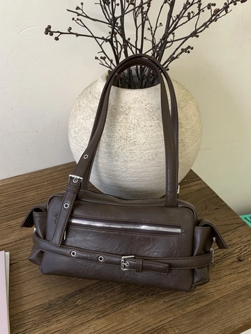 Damen Retro PU Leder Kissentasche Unterarmtasche Casual Große Kapazität Pendler Umhängetasche Mit Silberner Metallschnalle Dekor