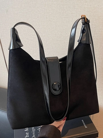 Damen Große Kapazität PU Wildleder Hobo Tasche Vintage Retro Pendler Unterarm Schultertasche Mode Einfarbig Handtasche