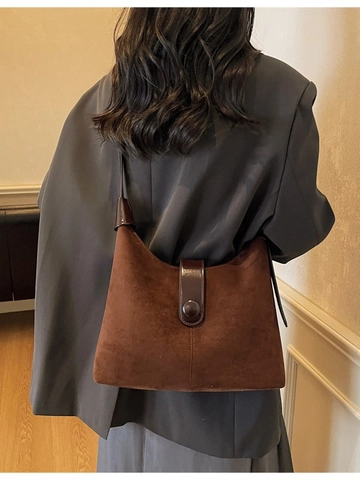 Damen Große Kapazität PU Wildleder Hobo Tasche Vintage Retro Pendler Unterarm Schultertasche Mode Einfarbig Handtasche