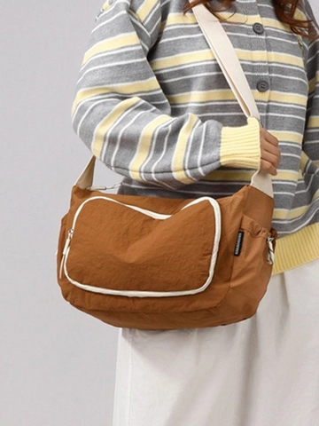 Borsa Messenger in Tessuto Lavato Leggera di Grande Capacità per Donna Borsa a Tracolla Casual All'aperto con Tasche e Tracolla Regolabile