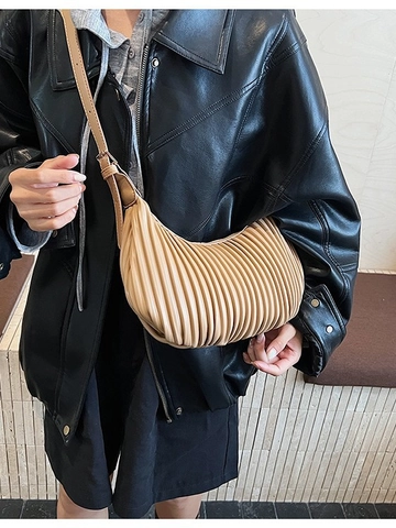 Retro Geplooide Dumpling Crossbody Tas Voor Dames Grote Capaciteit PU Leer Halve Maan Schoudertas Verstelbare Riem Nichetas
