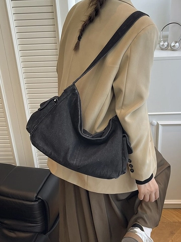 Borsa a Tracolla in Denim di Grande Capacità per Donna Borsa Hobo Lavata Retrò Borsa a Spalla Multi Tasca Con Tracolla Regolabile
