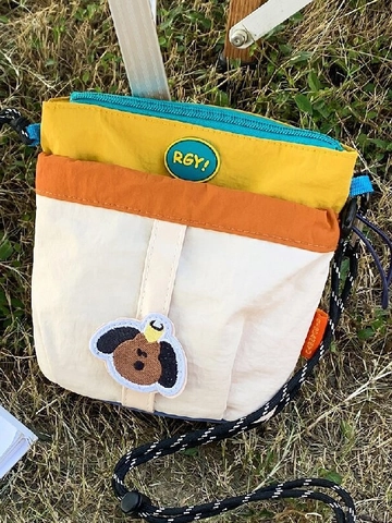 Sac Bandoulière Extérieur en Nylon Bloc de Couleur Femme Broderie Chien de Dessin Animé Léger Résistant à l'Eau Petit Sac Style Techwear