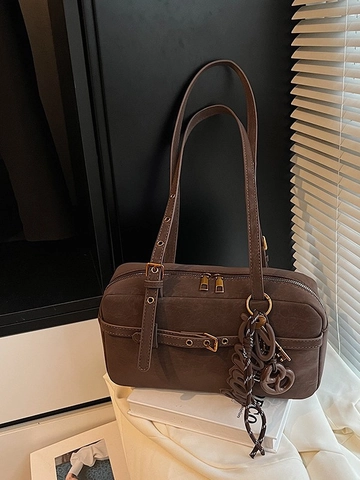 Women Retro PU Leather Underarm Bag Large Capacity Soft Pillow Shoulder Bag With Charming Decoration Commuter Handbag