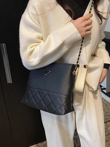 Borsa Donna Moda in Pelle PU Trapuntata a Tracolla Tote Con Catena Grande Capacità Semplice Urbana Borsa Spalla per Uso Quotidiano