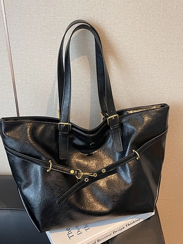 Borsa Tote da Donna Vintage in Pelle PU di Grande Capacità Borsa a Tracolla alla Moda Casual Versatile per Ufficio con Fibbia