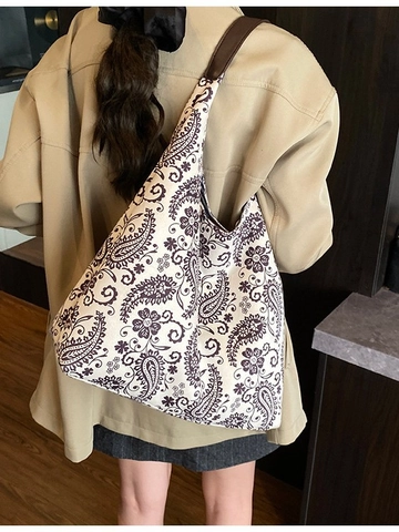 Large Capacity Vintage Paisley Leopard Print Tote Bag For Women PU Leather Strap Bohemian Hobo Shoulder Bag Commute Handbag