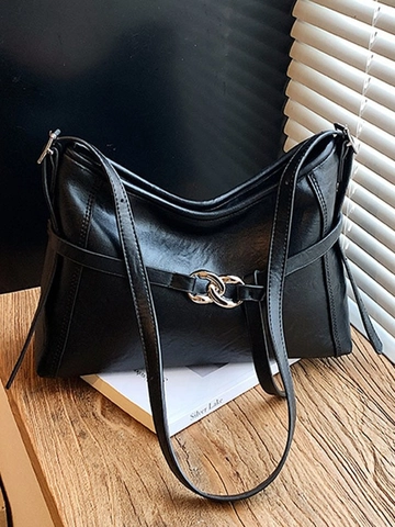 Borsa Tote in Pelle PU Vintage di Grande Capacità per Donna Borsa a Tracolla Minimalista Coreana Retrò con Fibbia in Metallo