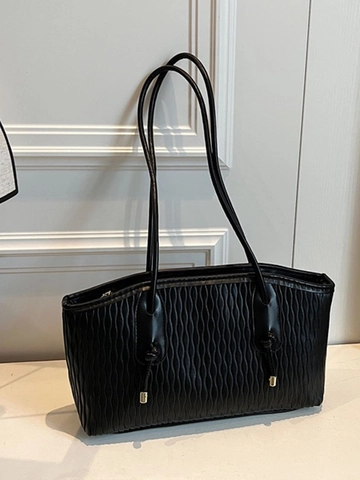 Trendy Wavy Pleated PU Leather Shoulder Tote Bag For Women Versatile Commute Underarm Bag With Knot Decor Large Capacity
