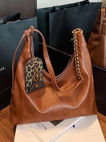 Large Capacity Women PU Leather Tote Bag Fashion Hobo Underarm Shoulder Bag With Chain Leopard Charm Commuting Handbag