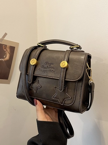 Vintage Dames PU Leer Kleine Vierkante Crossbody Tas Retro Ster Patch Handtas Mode Happiness Reliëf Messenger Bag