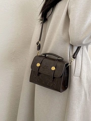 Vintage Dames PU Leer Kleine Vierkante Crossbody Tas Retro Ster Patch Handtas Mode Happiness Reliëf Messenger Bag