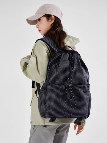 Lichtgewicht Nylon Rugzak met Trekkoord Dames Heren Geruit Patroon Grote Capaciteit Outdoor Sport Reizen School Schoudertas