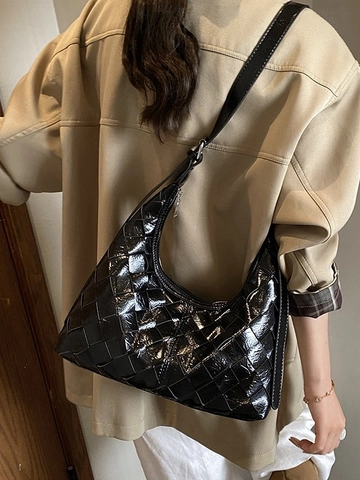 Mode Damen Geflochten PU Leder Metallisch Dumpling Tasche New Season Pendeln Achseltasche Hobo Tasche Umhängetasche Schultertasche