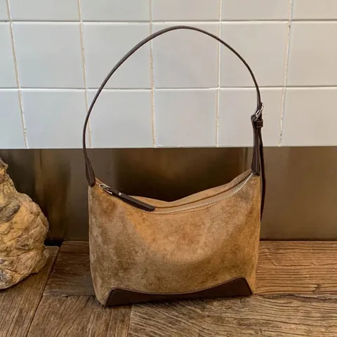 Vintage Women Frosted PU Leather Stitching Hobo Bag Minimalist Underarm Shoulder Bag Leopard Stitching Crossbody Bag Solid Color Commute Purse