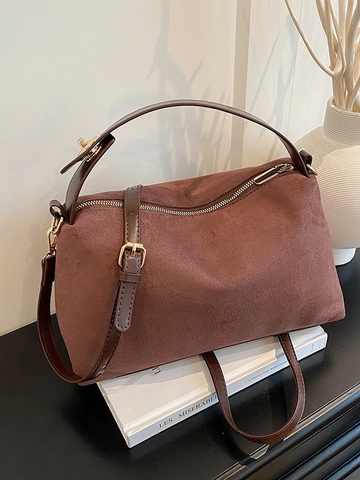Borsa a Bauletto Vintage In Pelle PU Smerigliata Grande Capacità Per Donna Borsa a Tracolla Pendolare Con Tracolla Regolabile