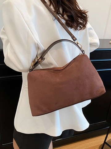 Borsa a Bauletto Vintage In Pelle PU Smerigliata Grande Capacità Per Donna Borsa a Tracolla Pendolare Con Tracolla Regolabile