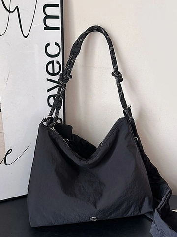 Bolso Bandolera de Nailon Fruncido de Tendencia para Mujer Bolso de Hombro Minimalista con Asa de Cuerda Trenzada Bolso Hobo de Color Sólido