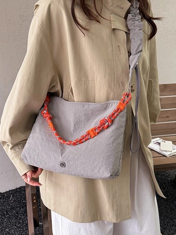 Bolso Bandolera de Nailon Fruncido de Tendencia para Mujer Bolso de Hombro Minimalista con Asa de Cuerda Trenzada Bolso Hobo de Color Sólido