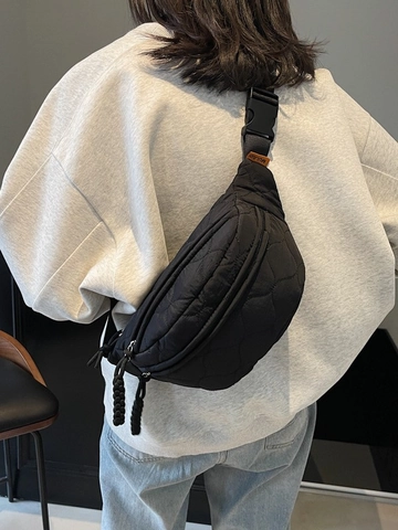 Korean Style Minimalist Canvas Quilted Waist Bag For Women Fashion Crossbody Chest Bag Urban Casual Sports Phone Pouch