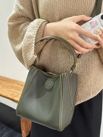 Women Lychee Pattern PU Leather Bucket Bag Large Capacity Handbag With Detachable Strap Daily Crossbody Shoulder Bag