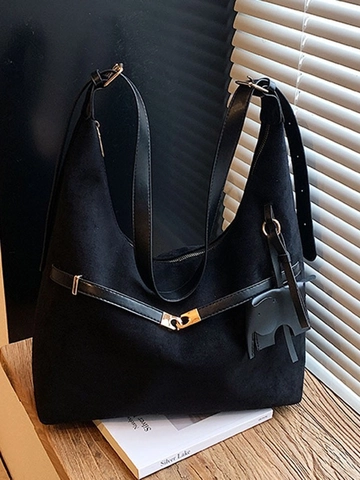 Damen Große Kapazität PU Leder Hobo Tasche Wildleder Textur Retro Dumpling Umhängetasche Mit Elefantenanhänger Crossbody Tasche