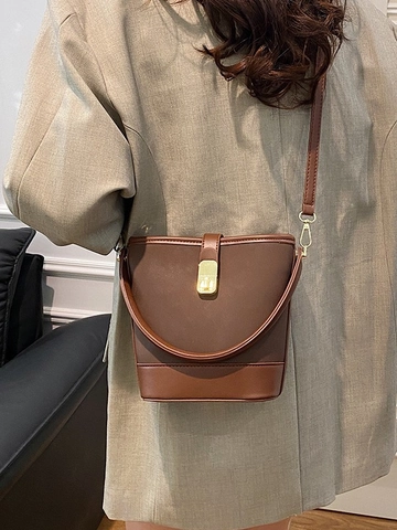 Vintage Damen PU Leder Eimertasche Retro Handheld Umhängetasche Mit Metallschloss Büro Täglich Pendeln Tasche